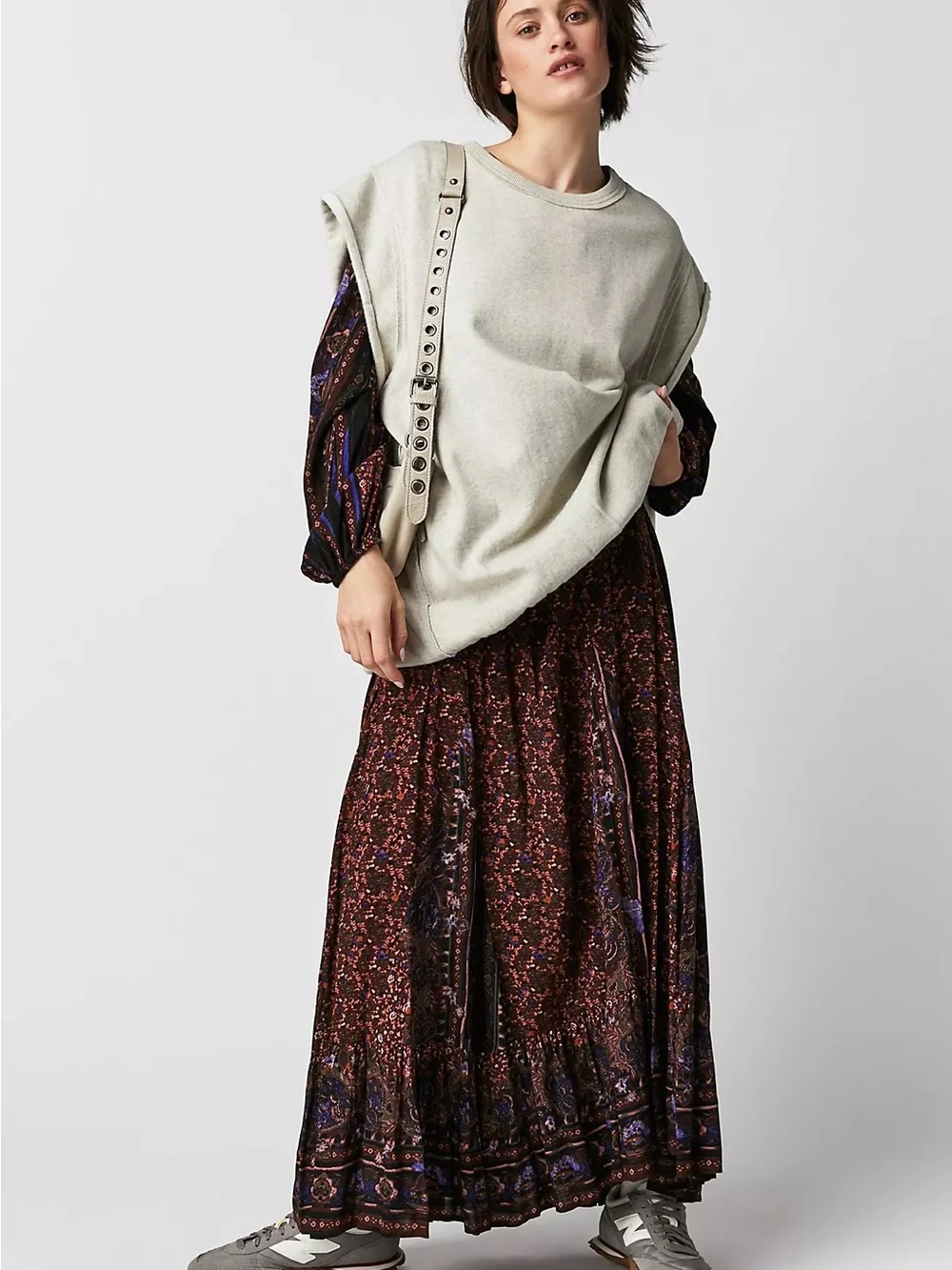 Free People Rust Floral brown Bohemian Happy Feelings Maxi Dress size small